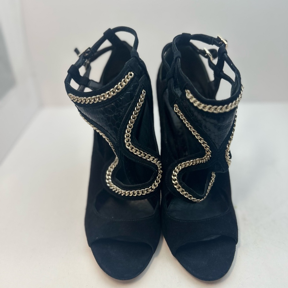 BRIAN ATWOOD black suede chain link pumps sz 8.5